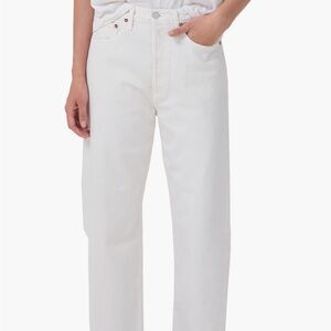 Agolde Women's 90’s Crop Loose Straight Leg White Jeans in Color Salt